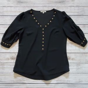 Studded Black V-neck Blouse - Sz. XS